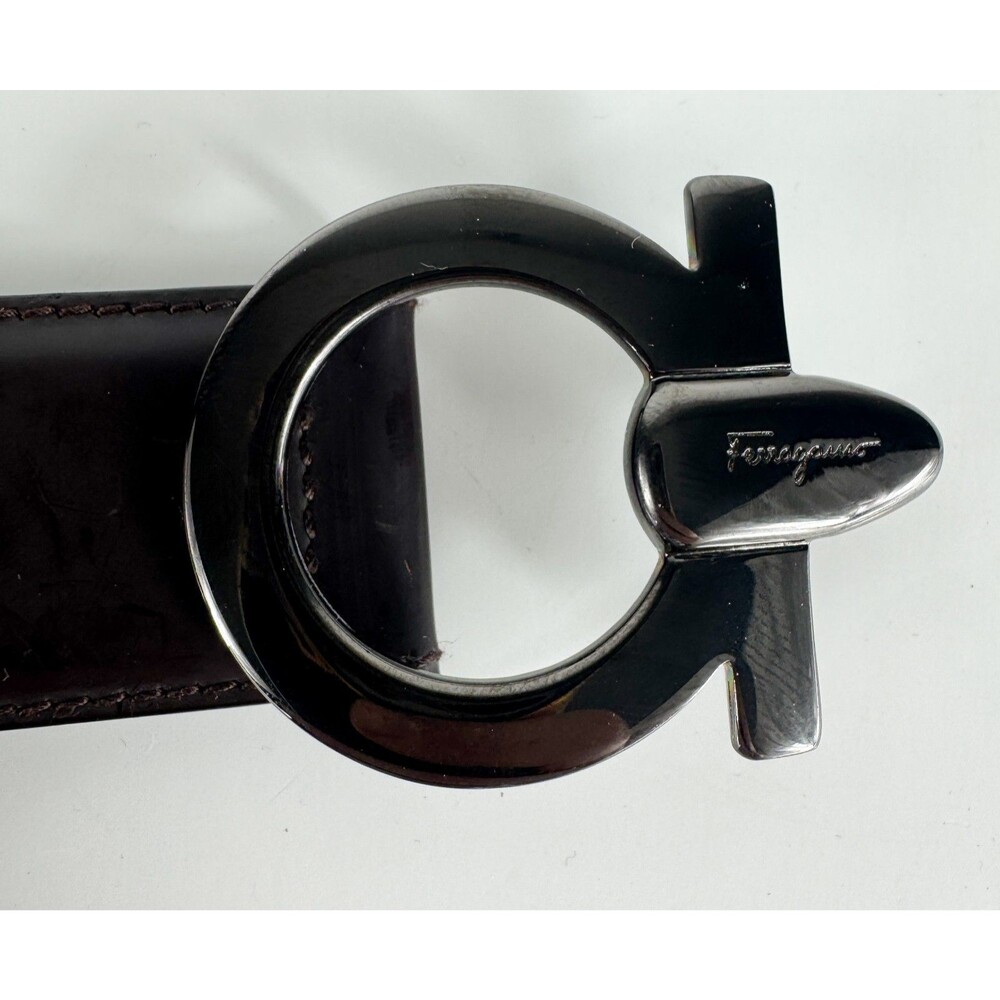 Salvatore Ferragamo Women's Silver Buckle Single Gancini XS Black Belt